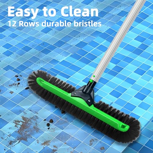 KGC 20" Wide Pool Brush Head, Heavy Duty Pool Scrub Brush with 12-Rows Soft Bristles, Inground/Above Ground Pool with Curved Ends, Clean Pool Wall, Floor, Step, Corner Faster, Safe for Vinyl Liner - size: 20 INCH