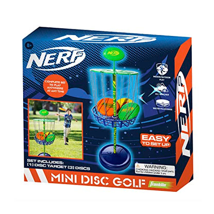 Nerf Disc Golf Starter Set - (3) Mini Golf Discs + (1) Target Basket Included - Complete Portable Set for Backyard + Beach Play