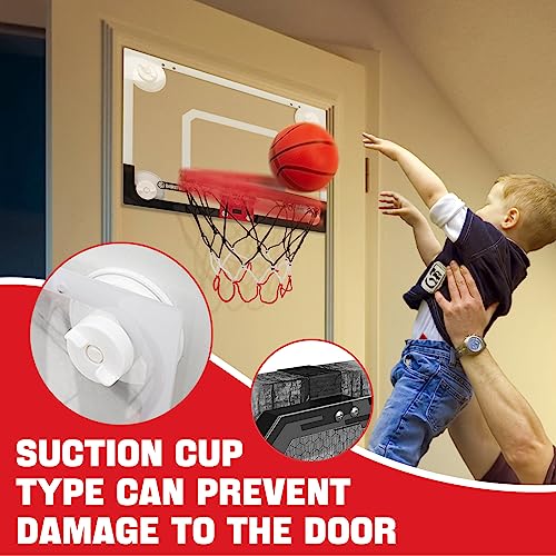 Indoor Mini Basketball Hoops Backboard with Powerful Suction Cups,Wall Mounted Door Basketball Hoops,Toys with Balls Gifts for Kids Boys Teens (43x30CM) (Black-White-1) - color: Black-white-1