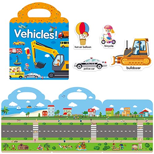 RUSON Reusable Sticker Book for Kids, 2 Sets Educational Learning Toys Travel Stickers Activity Books for Toddler Girls Boys Age 3+ Birthday Gifts - Vehicle & Dinosaur - style: Vehicle + Dinosaur