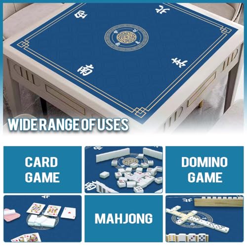 Mahjong Mat, Non-Slip Noise Reducing Game Mat, 31.5 Inch Mahjong Table Mat,Mahjong Mat with Cloth Bag and Carton Storage,Suitable for Mahjong, Dominoes, Solitaire and Other Games. (Blue) - color: Blue