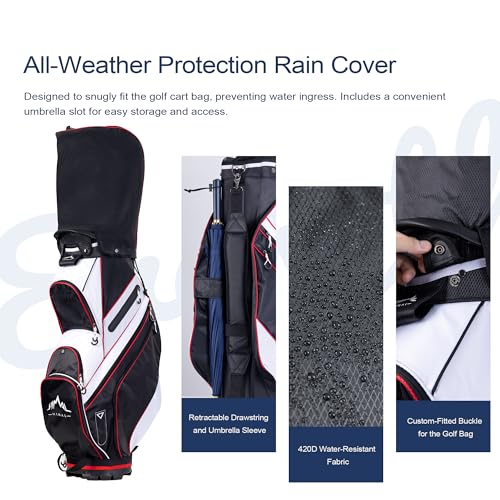 uniHimal 14-Way Golf Cart Bag with Organizer Divider & Rain Cover - color: Black-White