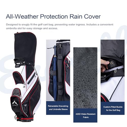uniHimal 14-Way Golf Cart Bag with Organizer Divider & Rain Cover - color: Black-White