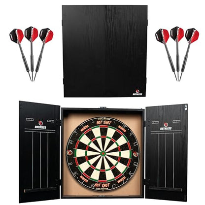 Ruthless Home Darts Centre with or Without LED Light Options | Home Dart Board Centre Including Cabinet, Dartboard and 2 Sets of Darts. - style: Black