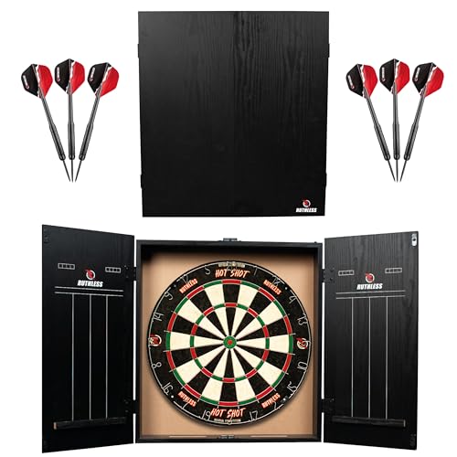 Ruthless Home Darts Centre with or Without LED Light Options | Home Dart Board Centre Including Cabinet, Dartboard and 2 Sets of Darts. - style: Black