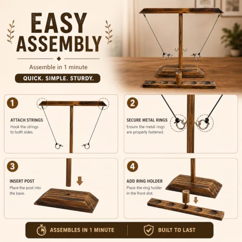 16x13 Inch Wooden Ring Toss Game, Hook & Ring Tabletop | Mango Wood, Large Size, 2 Players, Indoor & Outdoor Game, Party Game
