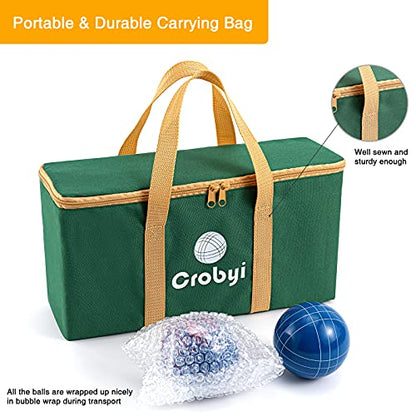 Crobyi Bocce Balls Set, 90mm Regulation Size and Weight, Durable Beach/Yard/Lawn Game for Adults. Including 8 Bocce Balls, Pallino, Measuring Rope and Carrying Bag.