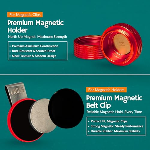 Magnetic Chalk Holder with Lid & Belt Clip – Round Billiard Pool Cue Chalk Holder with Strong Magnet, Portable Snooker Chalk Case for Players - color: Red