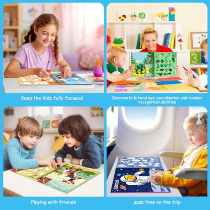 homicozy 4PCS Sticker Paint Books for Kids Ages 4-10,Dinosaur Astronaut Ocean Animals Designs Paint By Stickers,Sticker By Numbers,Party Birthday Gifts for Boys 4-10,Create 40 Pictures At a Time - style: Style2-4PCS