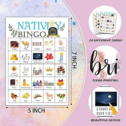 Nativity Bingo Cards, Christmas Nativity Game for 24 Players, Religious Christmas Party Games for Family Friends Activities, Holiday Party Favors Supplies Decorations(07) - style: Nativity
