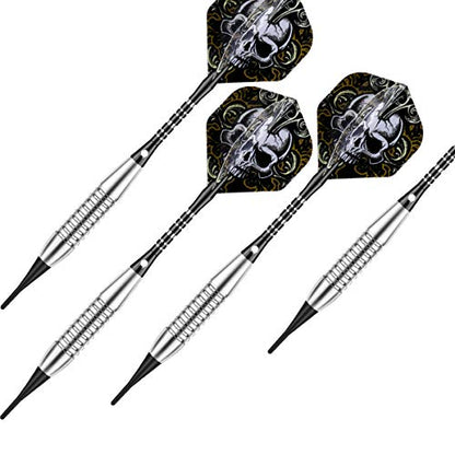 Darts Plastic Tip Set - 18g 21g Colorful Rainbow Soft Tip Darts 50 Anti-Loose O-Rings 6 Shaft (Aluminum/Nylon 45mm) 6 Durable Flights Extra 50 Soft Tips Electronic Dartboard - color: Black-DARTB