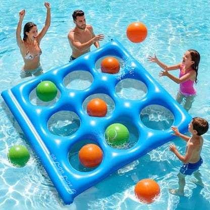 Giant Tic-Tac-Toe Pool Toys Games Set, Inflatable Pool Tic-Tac-Toe Game Float with 10 Balls, 2-10 Players Floating Pool Toys for Kids, Fun Pool Games Party Beach Toy for Teens Adults & Family