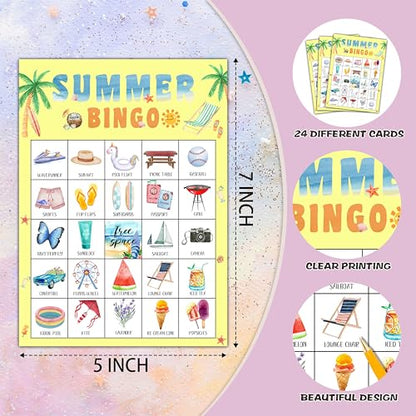 Summer Bingo Cards, Hawaiian Bingo Games for 24 Players, Summer Games for Family Friends Large Group Activities, Tropical Summer Party Favors Supplies Decorations(20) - style: Summer