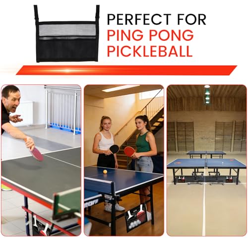 Premium Ping Pong Paddle Holder and Ball Holder Set - Under Table Tennis Racket Storage Case with Mesh Bag & Adjustable Straps, Easy Install Hanging Rack Organizer for Paddles and Balls