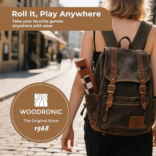 Woodronic 3 in 1 Travel Chess Backgammon Checkers Set, Roll-up Leather Backgammon Set with 32 Premium Pearl Pieces and 5 Dices, Portable Travel Chess Board Game Set for Adult,14x10 Inch - color: Brown