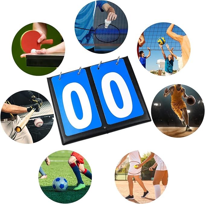 Portable Scoreboard Flipper, 2-Pack Tabletop Score Keeper for Basketball, Baseball, Volleyball, Outdoor Games, Red and Blue Display Cards