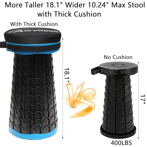 ALEVMOOM XXL 18.1" Telescoping Stool with Thick Cushion, Portable Telescoping More Sturdy Capacity 800Lbs,Collapsible Retractable Adjustable Folding Stool for Garden Hiking Fishing BBQ(Blue) - color: Blue