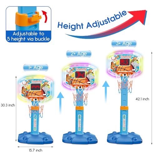 Toddler Basketball Hoop Indoor for Age 1-3, Kids Basketball Hoop with Led Light Scoreboard, Adjustable Basketball Goal with 3 Balls, Outdoor Sport Toy for 1 2 3 4 Year Old Baby Boy Girl Birthday Gift