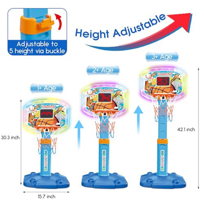 Toddler Basketball Hoop Indoor for Age 1-3, Kids Basketball Hoop with Led Light Scoreboard, Adjustable Basketball Goal with 3 Balls, Outdoor Sport Toy for 1 2 3 4 Year Old Baby Boy Girl Birthday Gift