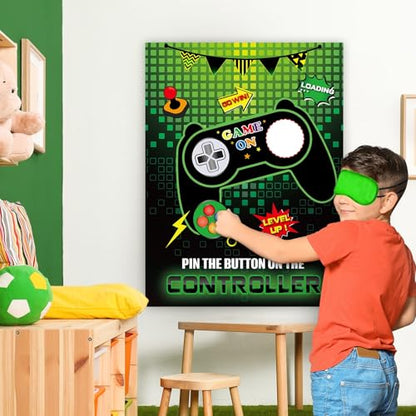 WERNNSAI Pin The Button on The Game - Gamer Party Decorations Birthday Games for Kids Party 21" x 28" Game Poster with 24 Sticker for Boys Gaming Night Birthday Wall Home Room Decorations - style: Video Game A