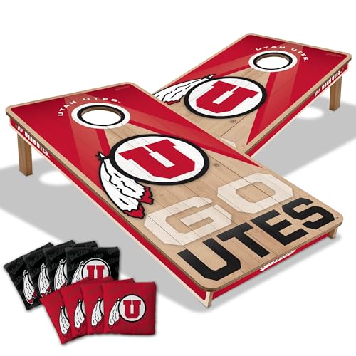 YouTheFan NCAA 2' x 4' Slogan Series Professional Wood Cornhole Game with Logo Bags - color: Utah Utes