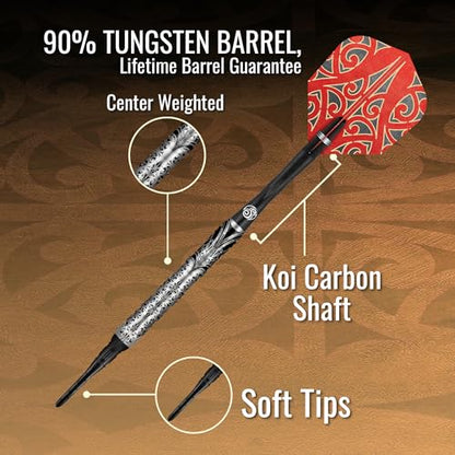 Shot! Darts Warrior Taiaha 90% Soft tip Tungsten Barrels, Balanced for Maximum Aerodynamics Handcrafted Professional Soft Tip Darts Set for Electronic Dartboard | Made in New Zealand