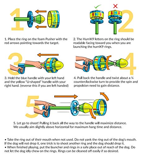 HurriK9 65-ft. Flying Ring Launcher Dog Exerciser Starter Pack with Extra-Tough Rings | Quickly Exercises Your Dog | Dog Toy Launcher Starter Pack & 3 Extra-Tough Spandex Foam Rings
