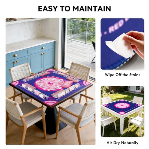 Mahjong Mat, Mahjong Table Mat Black Carrying Bag, Anti Slip and Noise Reduction Table Cover for Mahjong, Poker, Card Games, Dominoes, Board Games, Slip Resistant Mat (Blue - 31.5'') - color: Blue