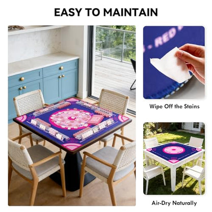 Mahjong Mat, Mahjong Table Mat Black Carrying Bag, Anti Slip and Noise Reduction Table Cover for Mahjong, Poker, Card Games, Dominoes, Board Games, Slip Resistant Mat (Blue - 31.5'') - color: Blue