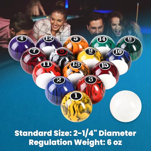 Pool Balls Billiard Set – 2-1/4" Regulation Size, 6 oz Professional Weight, AAA Grade Pure Resin, Pool Table Balls for Tournament, Bar, Game Room & Gifts - style: Black Marble Swirl