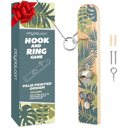 Play Platoon Hook and Ring Toss Bar Game for Adults - Wood Toss Ring Game for Adults - Perfect Home, Basements, & Bar Gifts - color: Palm Print