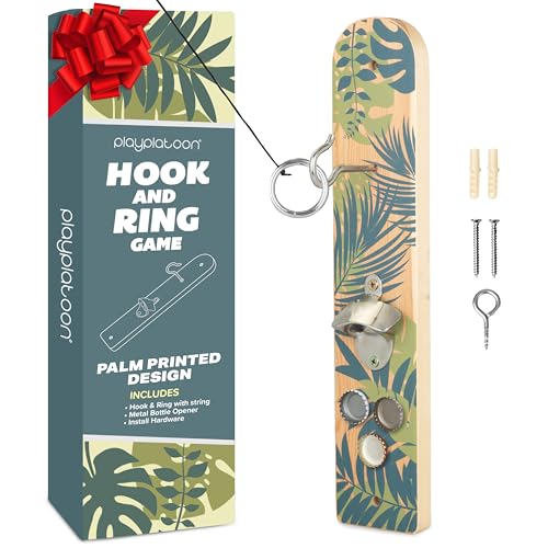 Play Platoon Hook and Ring Toss Bar Game for Adults - Wood Toss Ring Game for Adults - Perfect Home, Basements, & Bar Gifts - color: Palm Print