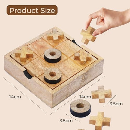 Ajuny Wooden Tic Tac Toe Game for Kids & Adults Travel XOXO Board Game Set for Coffee Table Decor Living Room Famil Farmhouse Desk Gift- 5.5 Inch
