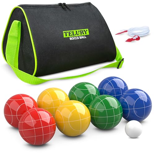 Bocce Ball Set 100mm Regulation Size and Weight for Lawn, Beach Bocci Game Sets for 2-8 Players (Multi-Color) - color: Multi-color
