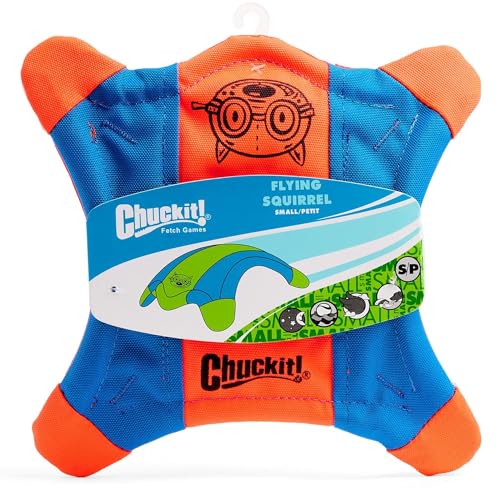 Chuckit! Flying Squirrel Fetch Dog Toy - Water Floating Flyer - Soft and Durable Polyester Canvas Construction - For Small Dogs - Size Small - 8.25-inch Diameter - Pack of 1 - Orange and Blue - size: Small
