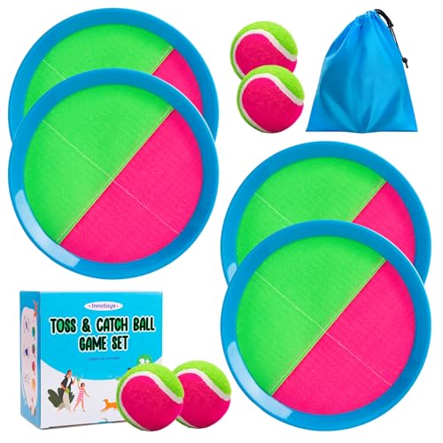 Toss and Catch Ball Game Set, 4 Paddles and 4 Balls Outdoor Paddle Catch Game for Kids, Backyard Beach Pool Yard Toy, Summer Birthday Gift for Boys Girls Ages 4-12 - color: Blue&green-1
