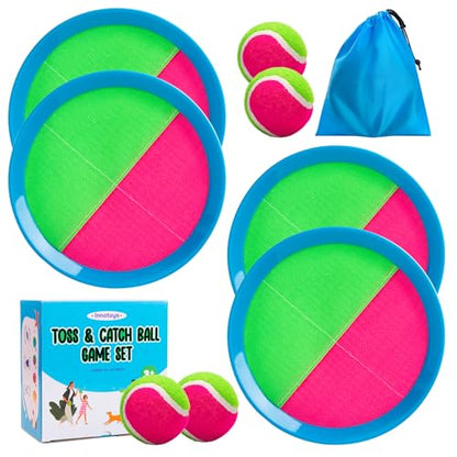 Toss and Catch Ball Game Set, 4 Paddles and 4 Balls Outdoor Paddle Catch Game for Kids, Backyard Beach Pool Yard Toy, Summer Birthday Gift for Boys Girls Ages 4-12 - color: Blue&green-1