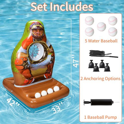 Pool Toys Games Set, Inflatable Pool Baseball Toss Game, Fun Swimming Floating Game Toy for Kids Adults, Outdoor Beach Yard Water Target Play, Summer Family Party Sports Gift Boy Girl Teen