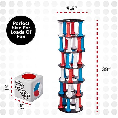 NSG Giant Tumbling Tower Game - Classic Stacking Game, 36 Colorful Pieces, Foam Dice, and Travel Storage Bag - Party Game for Friends and Family Ages 5 and up