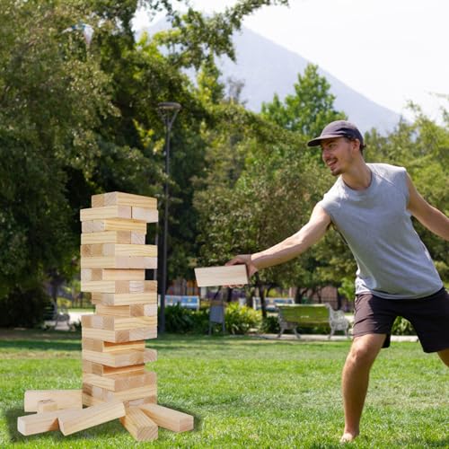 Olsa Giant Tumble Tower, Toppling Timber Game with Carrying Bag 60 PCS Wooden Block Stacking Game for Adults Family (2.2 Ft to 5 Ft) - size: L-Up to 5FT