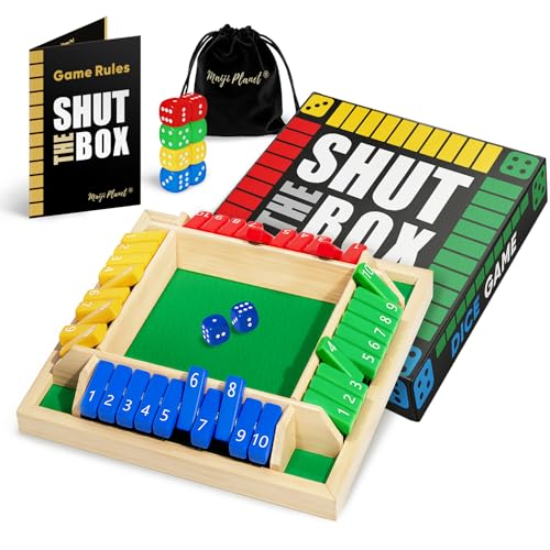 Flybean Original Classic Shut The Box, Math Dice Board Games for Family, Easy Quick and Fun Wooden Close The Box Number Game for Group Adult Senior, Travel Camp Party Bar, Colorful 1-4 Players - style: Classic