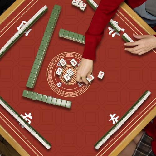 Mahjong Mat, Non-Slip Noise Reducing Game Mat, 31.5 Inch Mahjong Table Mat,Mahjong Mat with Cloth Bag and Carton Storage,Suitable for Mahjong, Dominoes, Solitaire and Other Games. (Red) - color: Red