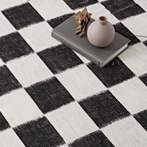 EVERGRACE Checkered Plaid Area Rug 5x7, Soft Faux Wool Rugs Washable Anti Slip Rugs Large Rug Carpet for Entryway Bedroom Living Room Hallway Kitchen Dining Room and Laundry Room, Black - color: Black, size: 5' x 7' (Rectangular)