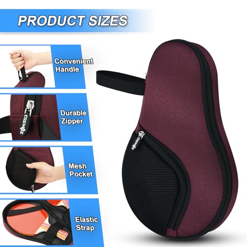 Cosmos Table Tennis Paddle Bag Paddles Case Cover Waterproof Ping Pong Racket Bat Storage Case Holder with Ping Pong Ball Mesh Storage Pocket Organizer, Fits 2 Paddles - color: Burgundy