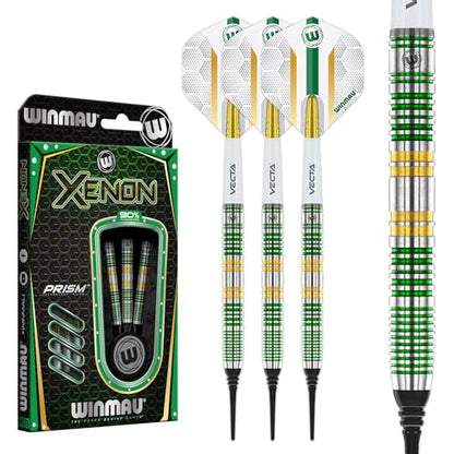 Winmau Xenon Professional Darts Set - 90% Tungsten Darts with Flights & Shafts - Ringed Grip Barrels for Precision Control - Available in Soft Tip 18g and Steel Tip 23g-25g - style: 18g - Soft Tip
