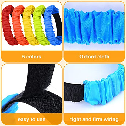 AIEX 10pcs 3 Legged Race Bands for Adults Kids, Colorful Legged Race Bands Elastic Tie Rope with Magic Adhesives for Relay Race Game, Field Day, Backyard, Team Games (5 Colors)