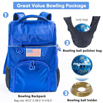 Bowling Ball Backpack with Cup Stand & Polisher Bag, Single Ball Bowling Bag with Separate Shoe Compartment