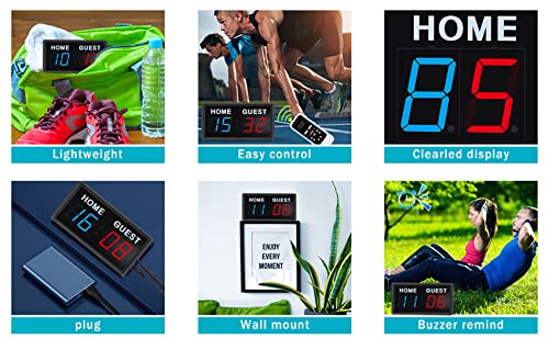 Score Keeper Portable Led Digital Electronic Scoreboard with Remote for Sports Games Volleyball Table Tennis Baseball Basketball Scoreboards Home Guest (1.8inch)