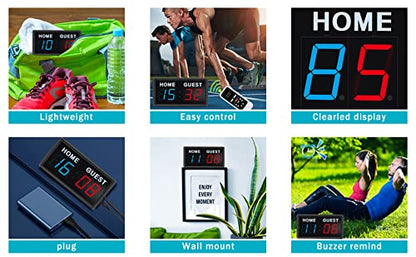 Score Keeper Portable Led Digital Electronic Scoreboard with Remote for Sports Games Volleyball Table Tennis Baseball Basketball Scoreboards Home Guest (1.8inch)