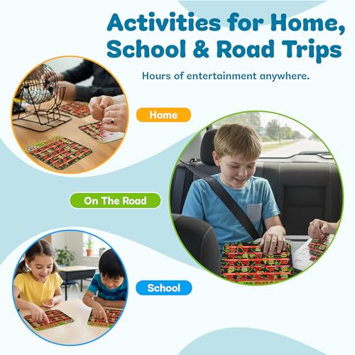 GSM Brands Car Bingo Travel Games for Kids – Fun Road Trip Scavenger Hunt Card Game (5 Pack)